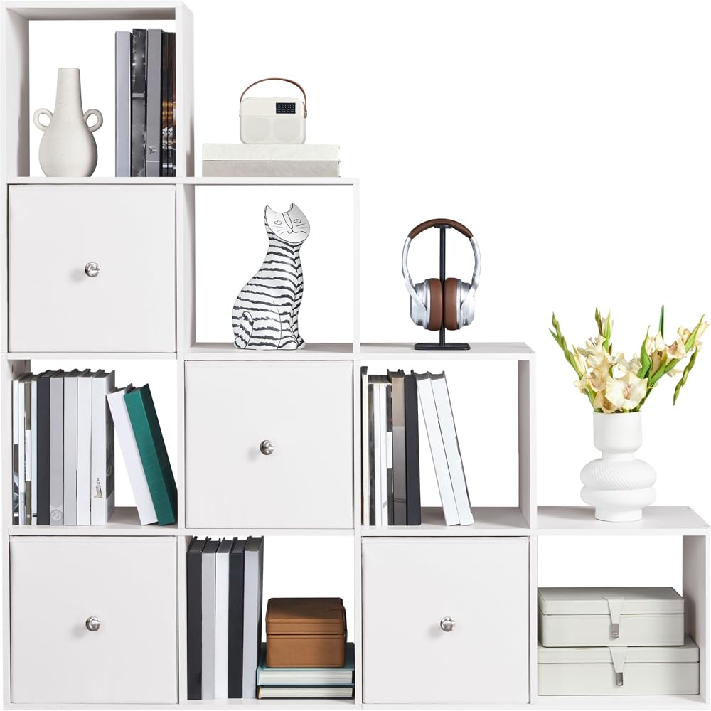 Yaheetech Estantería Librería de Pie Estantería Modular 10 Cubos | Estanteria Escalonada de Biblioteca Organizador Cubos Libreria Abierta Oficina, Salon y Estudio 128x29x128 cm Blanco