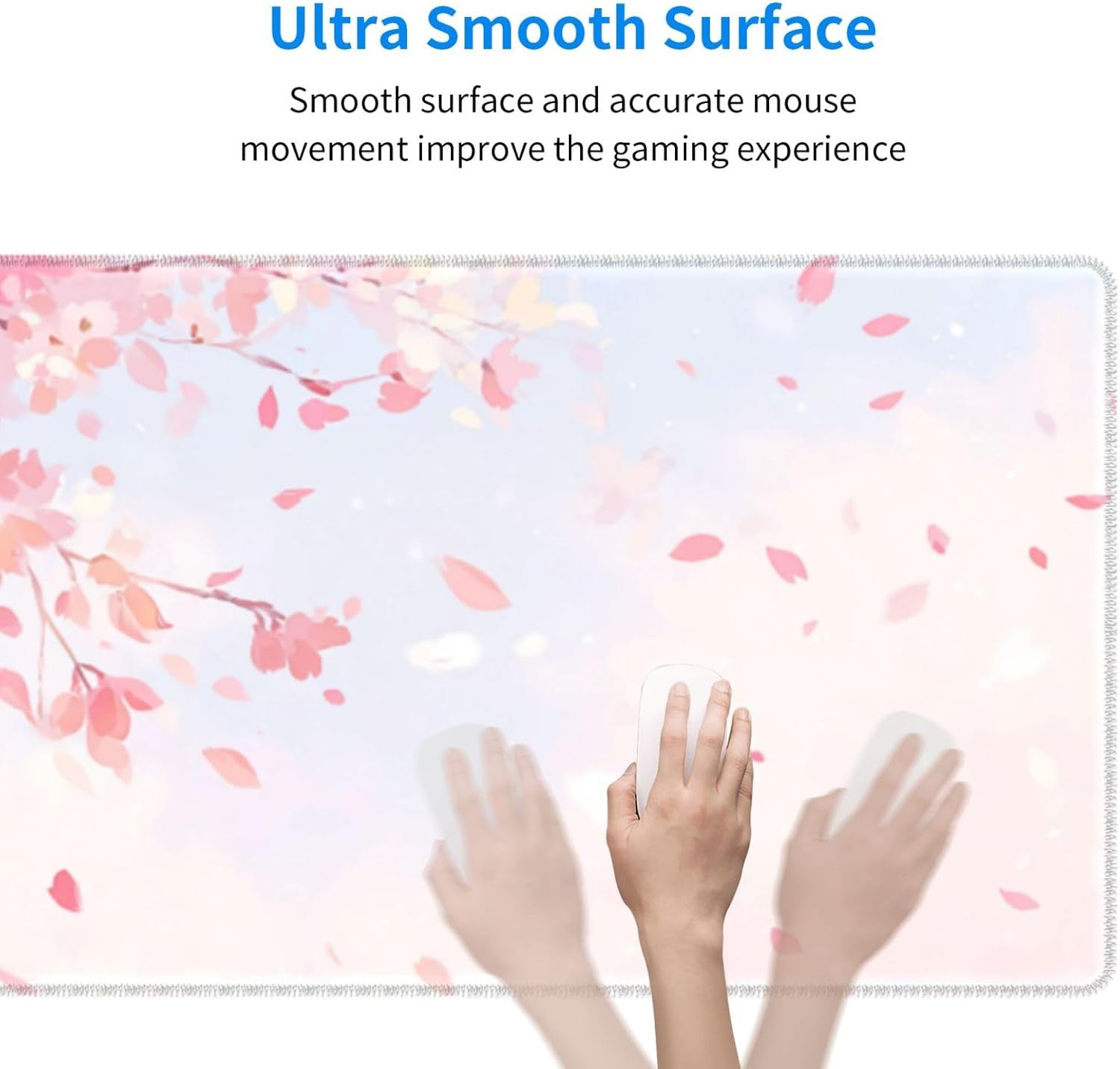 Gaming Mouse Pad Cherry Blossom Flower Japanese Art Non-Slip Rubber Base Extended Mousepad with Stitched Edges Keyboard Computer Laptop Mat for Gamer Desktop Office Home 31.5 x 11.8 in