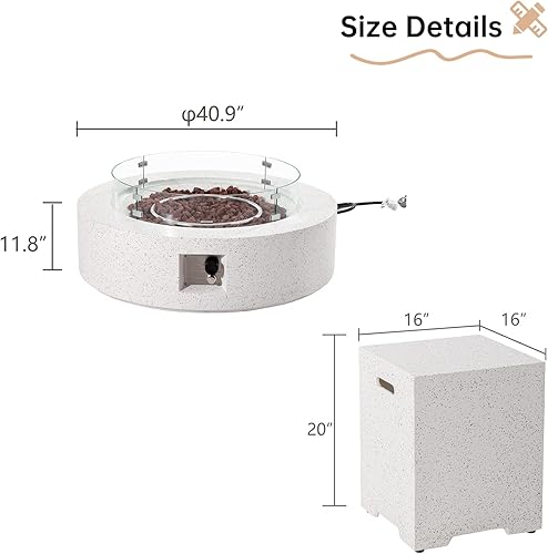 Miniatura 2 de HOMPUS Mesa redonda de propano para exteriores, mesa de fuego de 41 x 12 pulgadas con protector contra el viento y mesa de cubierta de tanque de 20
