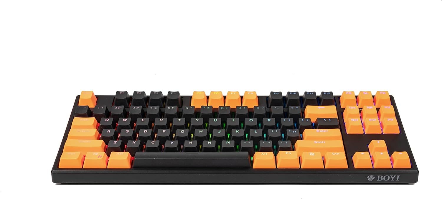 BOYI IK87 Hot Swappable TKL RGB Tri-Mode Mechanical Keyboard,87 Keys PBT Keycaps BT5.0/2.4GHz/Wired NKRO Gaming Keyboard with Programmable Software for Mac/Win/Gamers (Yellow&Black Color)