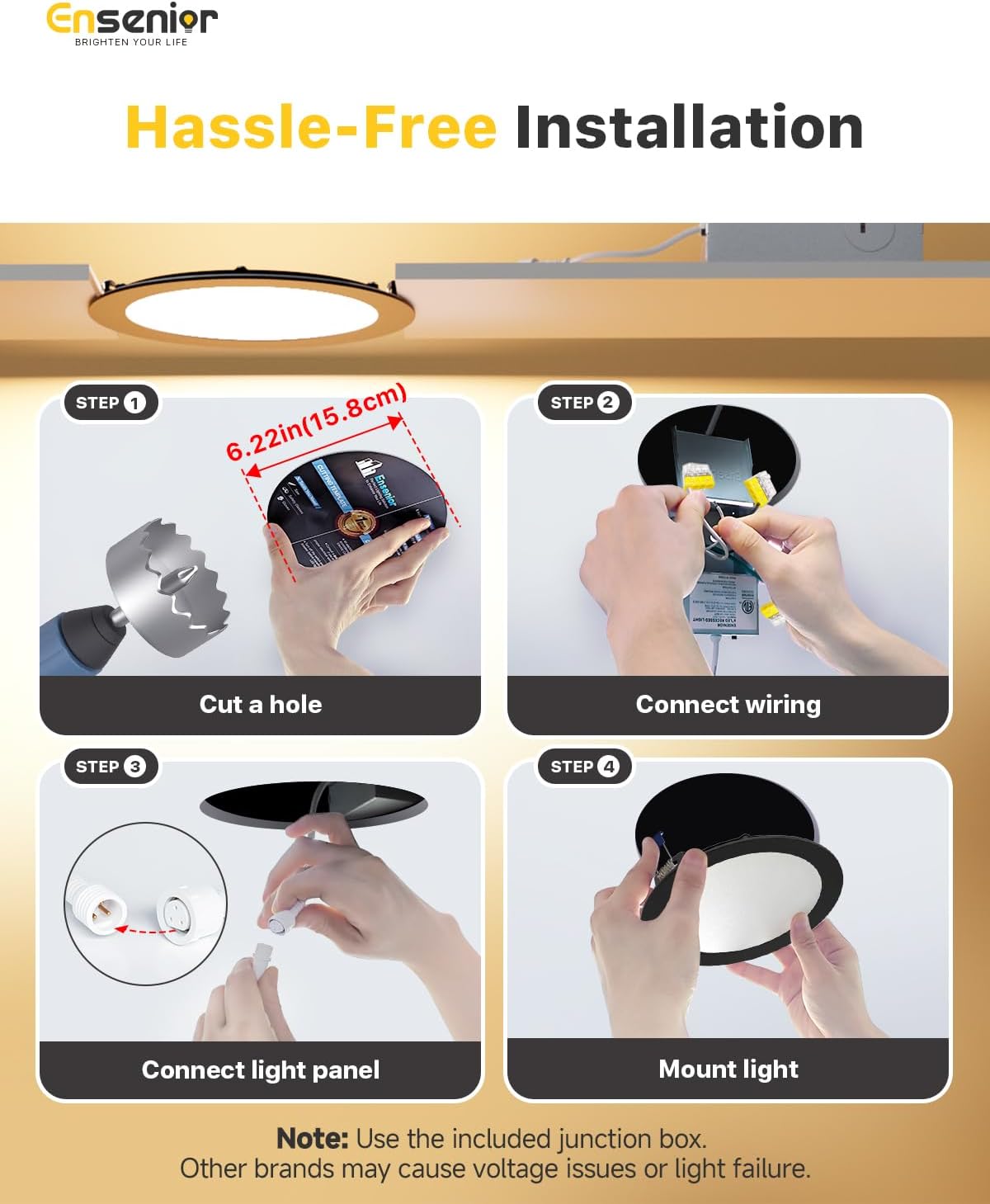 Ensenior 24 Pack 6 Inch LED Recessed Ceiling Light, Dimmable, 2700K-5000K 5CCT, 1200LM 12W 120V, High Brightness Dimmable Canless Wafer Downlight - ETL&FCC&IC - Image 5