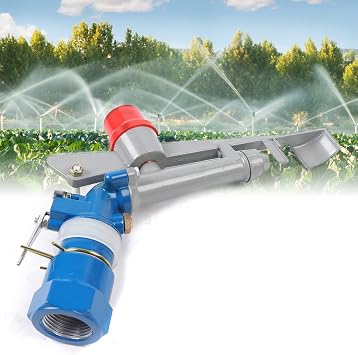 1.3" Impact Sprinkler Water Irrigation Tool, Farm Irrigation Spray Gun, Adjustable Sprinkler Gun, 360 Rotating Large Area Agricultural Sprinkler Head for Agriculture Lawn