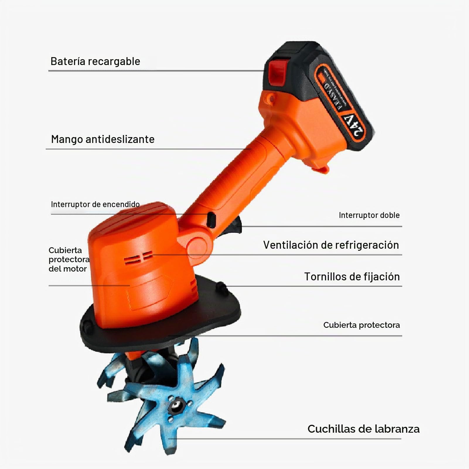 Cultivador Inalámbrico de Jardín Batería Litio 1500 mAh para Cultivo Suelo y Deshierbe Herramienta Jardinería Ergonómica Enchufe Europeo 100-240 V