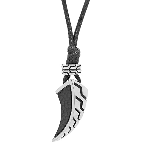 Metro Jewelry Stainless Steel Tooth Pendant Necklace Pendant Necklace for Men with Black Ion Plating on 24 Inches Long Specialty Chain with Lobster Claw