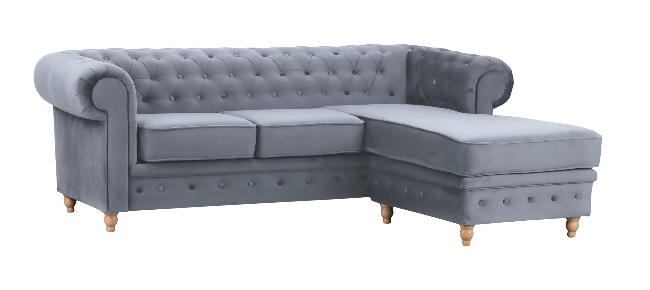 Windsor Chesterfield Style Grey French Velvet Fabric Corner Sofa (Right Hand Corner) from B&Q