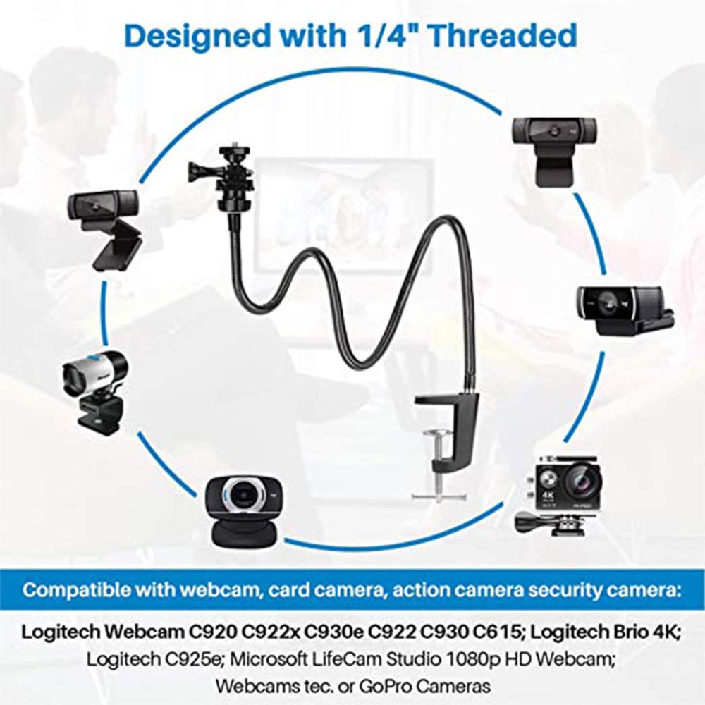 Support de CaméRa avec Pince à Mâchoire de Bureau AméLioréE Support Col de Cygne Flexible pour Webcam 4K C925E C922X C922