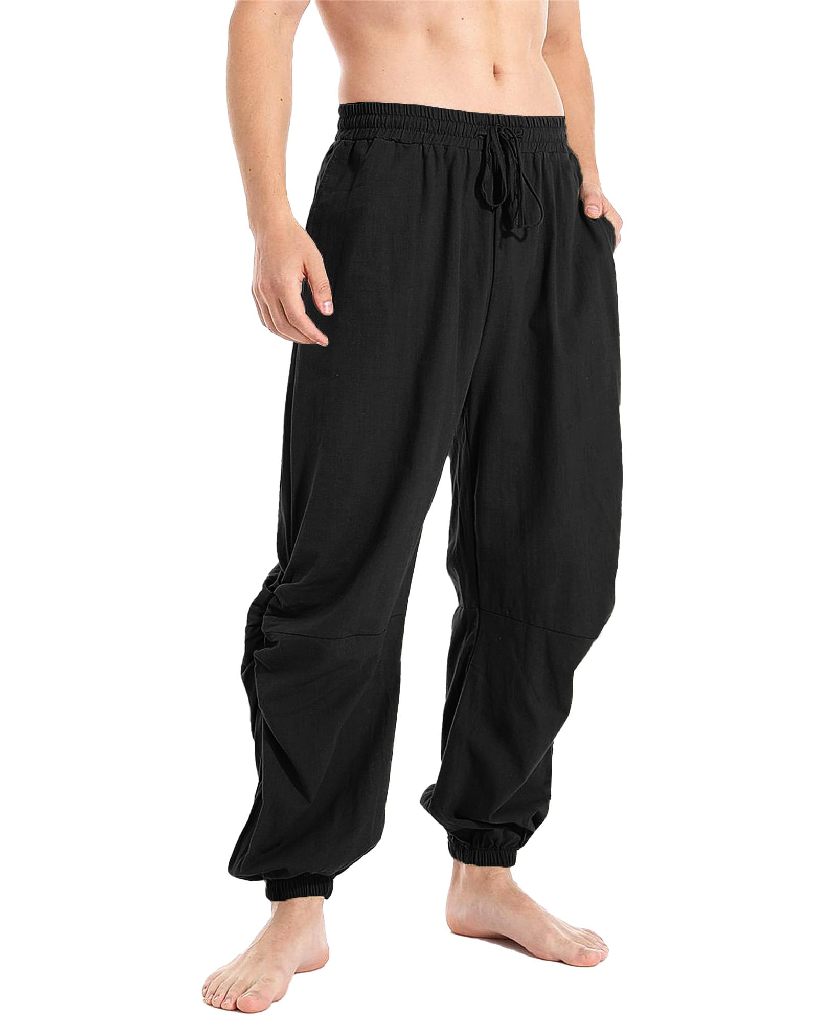 YAOBAOLE - Pantalón de lino para hombre, estilo informal, estilo japonés, cintura elástica, cordón Harem holgado, ligero para yoga, playa, vacaciones