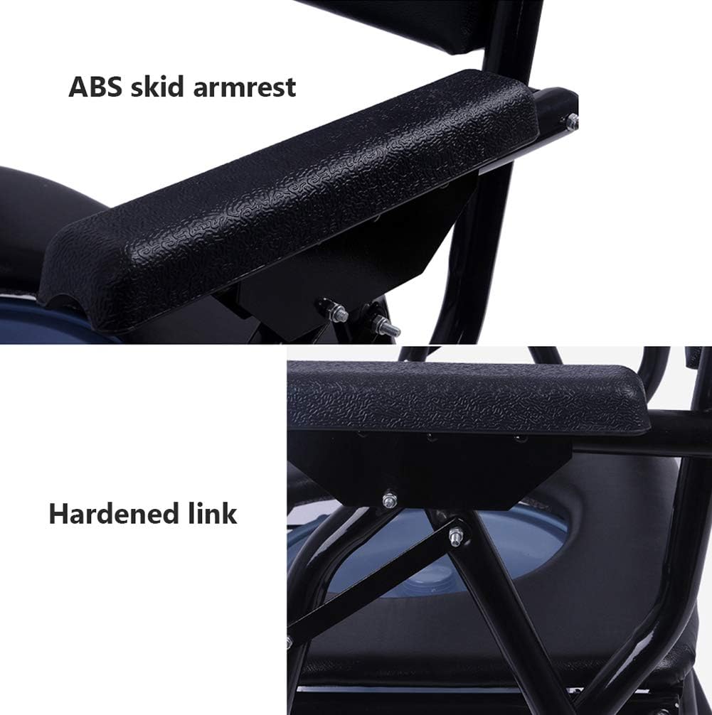 Folding Bedside Commode with Arms,Portable Stainless Steel Frame Multiple Function Bathroom Shower Chair,with Detachable Splash Guard/Bucket/Lid : Health & Household