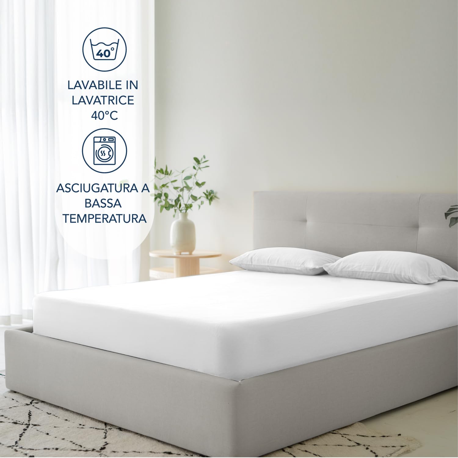 Dreamzie Coprimaterasso Matrimoniale 180 x 200 cm - Angoli da 35 cm per Materassi Spessi - 100% Microfibra - Bianco sporco, Certificato senza Prodotti Chimici (Oeko-TEX)
