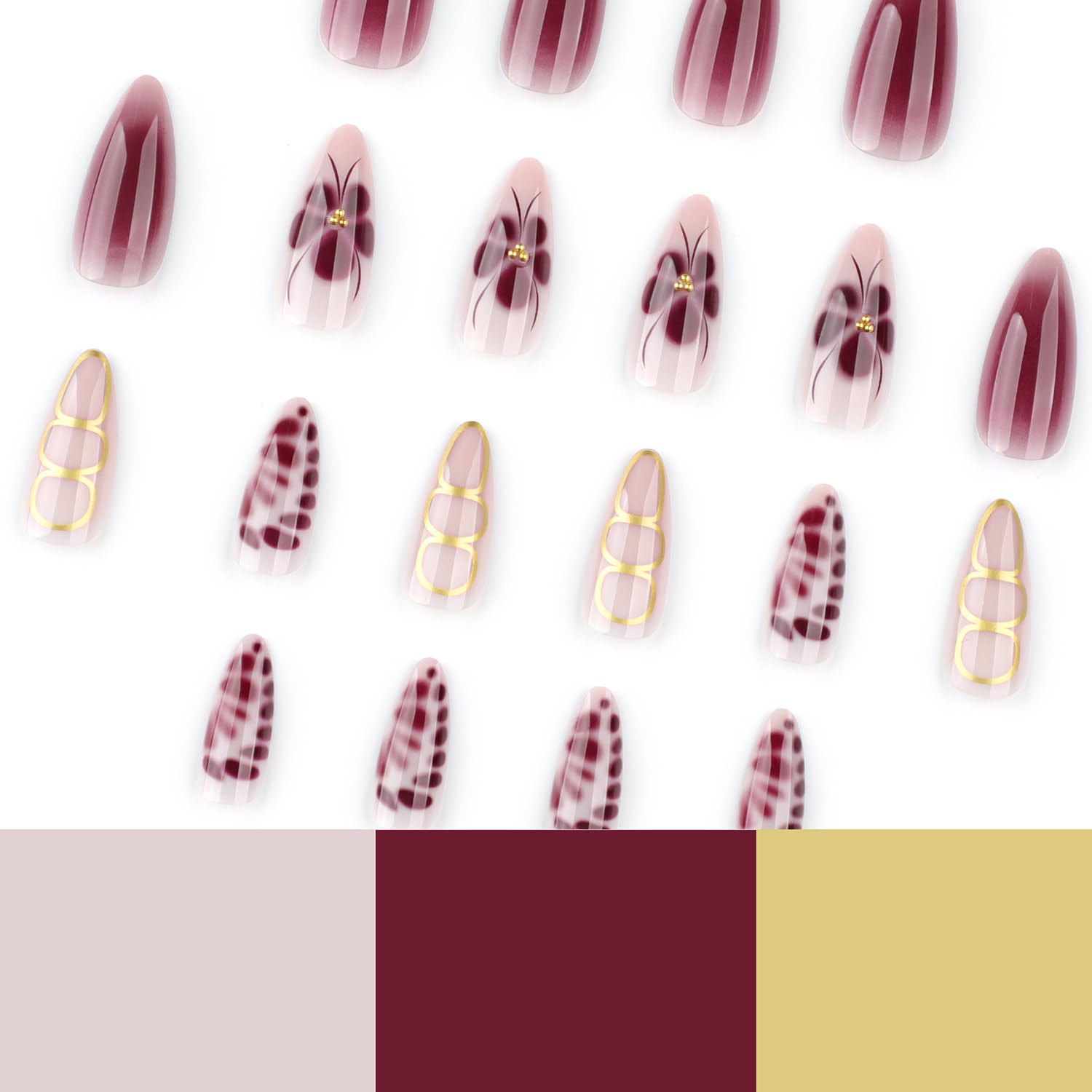 Almond Shape Press on Nails Short Purple Cat-Eye French Fake Nails with Flash Wave Designs Acrylic French Nail Tip Glossy False Nails with Jelly Glue Reusable Glue on Stick on Nails for Women 24PCS: almond nails design2