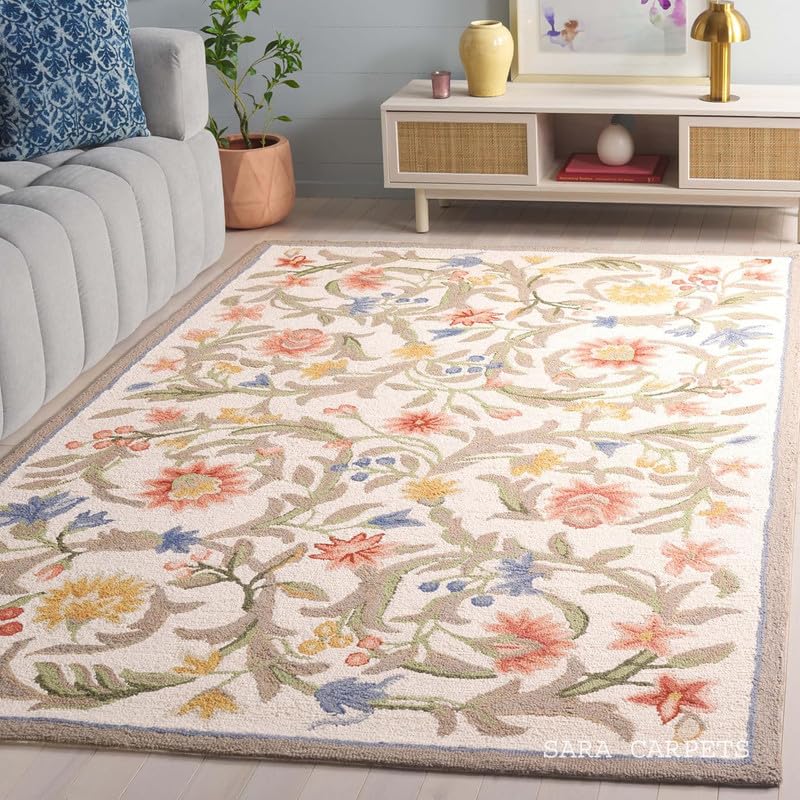 Modern Abstract Hand Tufted Wool Floor Carpet for Home decore Living Room|Home and Bedroom & Hall 4x6 feet (120 x 180cm) Beige H5-image-2