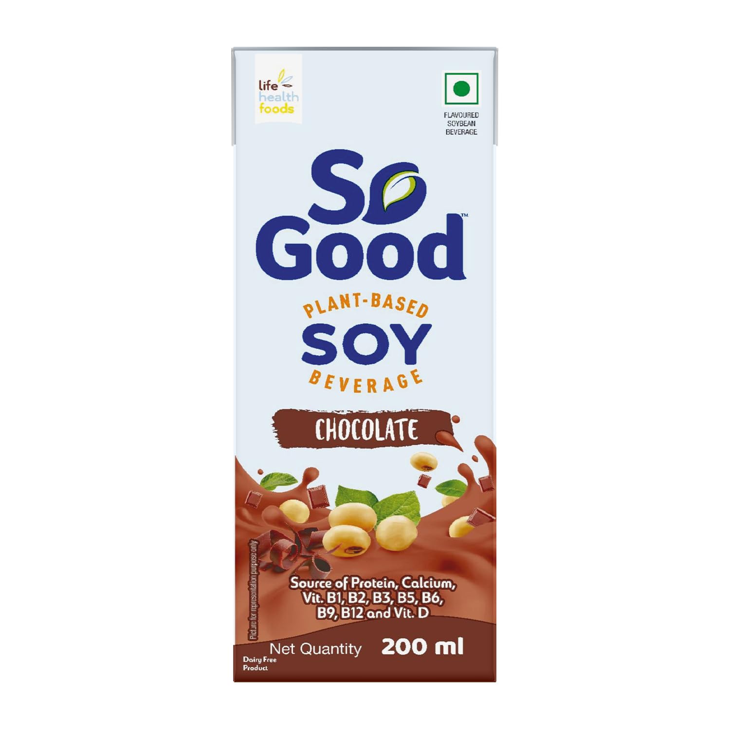 So Good Plant Based Soy Beverage Chocolate 200 ml | Lactose Free | Gluten Free | No Preservatives | Zero Cholesterol | Dairy Free |NON GMO Soybean | Source of Calcium & Vitamins
