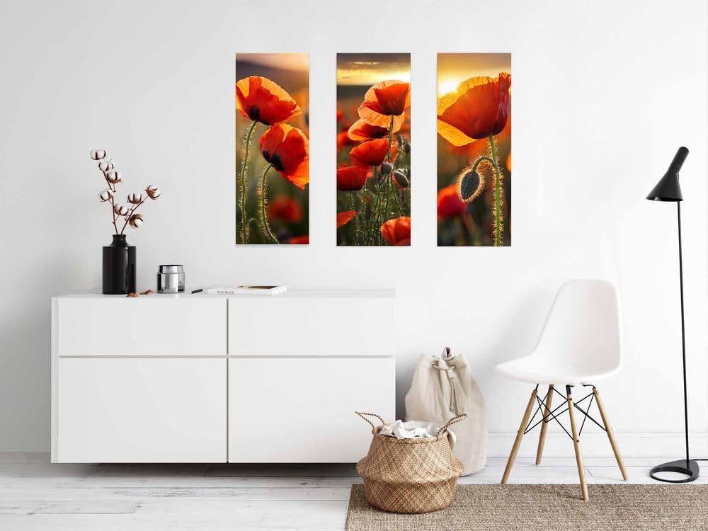 artissimo, Glasbild, 30x80cm, AG5472A, Natur und Blumen: Mohn-Feld II, Bild aus Glas, Wandbild Wonzimmer modern, schmal hoch, Mohnblüten, Mohnblumen, rot