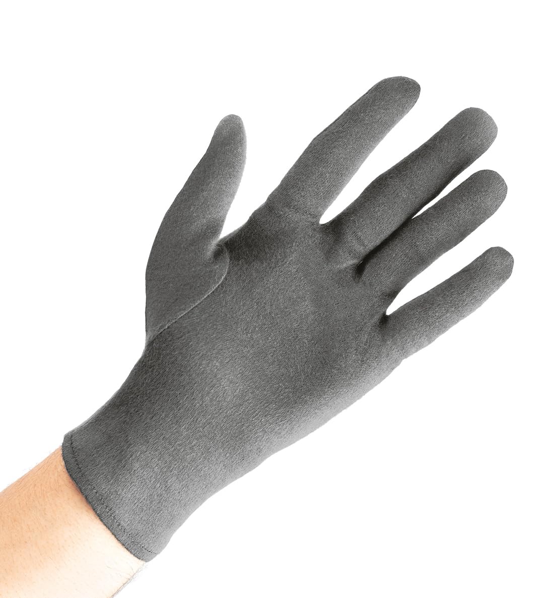 Baumwollhandschuhe aus 100% Baumwolle (Dermatest: Sehr gut), Graue Handschuhe, Weiche Textilhandschuhe für Handmasken, Stoffhandschuhe mit zertifizierter Hautverträglichkeit, 2 Paar