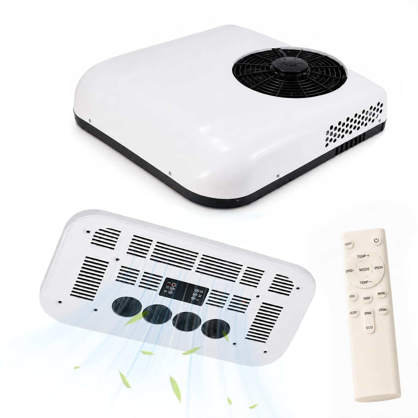 HCAUYNN Roof Mounted Air Conditioner for Caravan & Campervan, 12V/24V Motorhome Cooling, Quiet Rooftop AC with Remote Control 24V-White