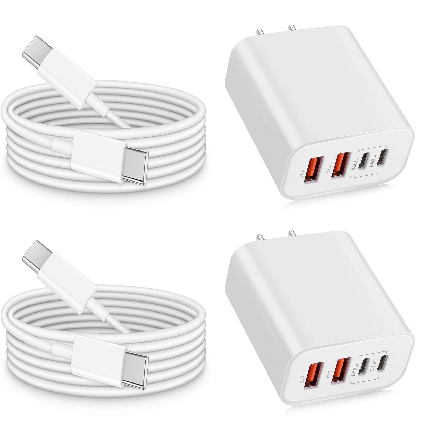 USB Type C Charger for iPhone 17 16 Pro 40W Multiport Type C Charger Fast Charging 2Pack 4Port
