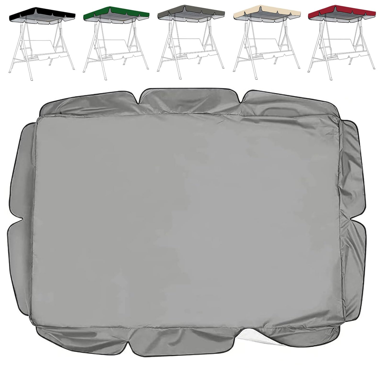 Replacement Swing Seat Canopy Waterproof Cover Silver Coated Polyester Outdoor Furniture Protector,Swing Chair Top Cover (Cover Only)(Size:77x49x6inch/195x125x15cm,Color:Grey)