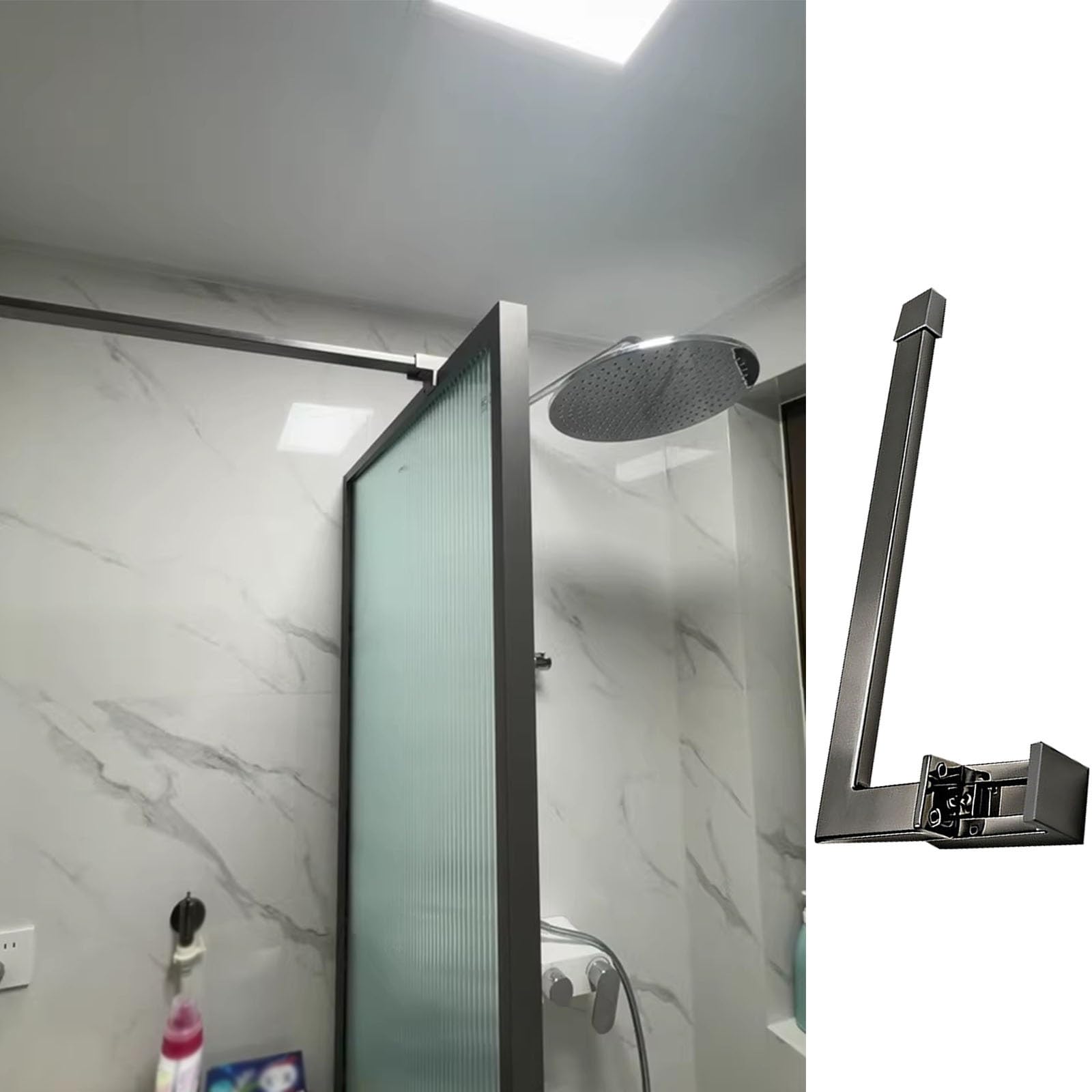 NMKSYX Square Shower Stabilizer Rod, Fixed Glass Clamp Support Bar For Frameless Shower Doors, Reliably 304 Stainless Steel Stabilizing Bar For 6-12mm Glass Panel(Silver,100cm(39 2/5"))