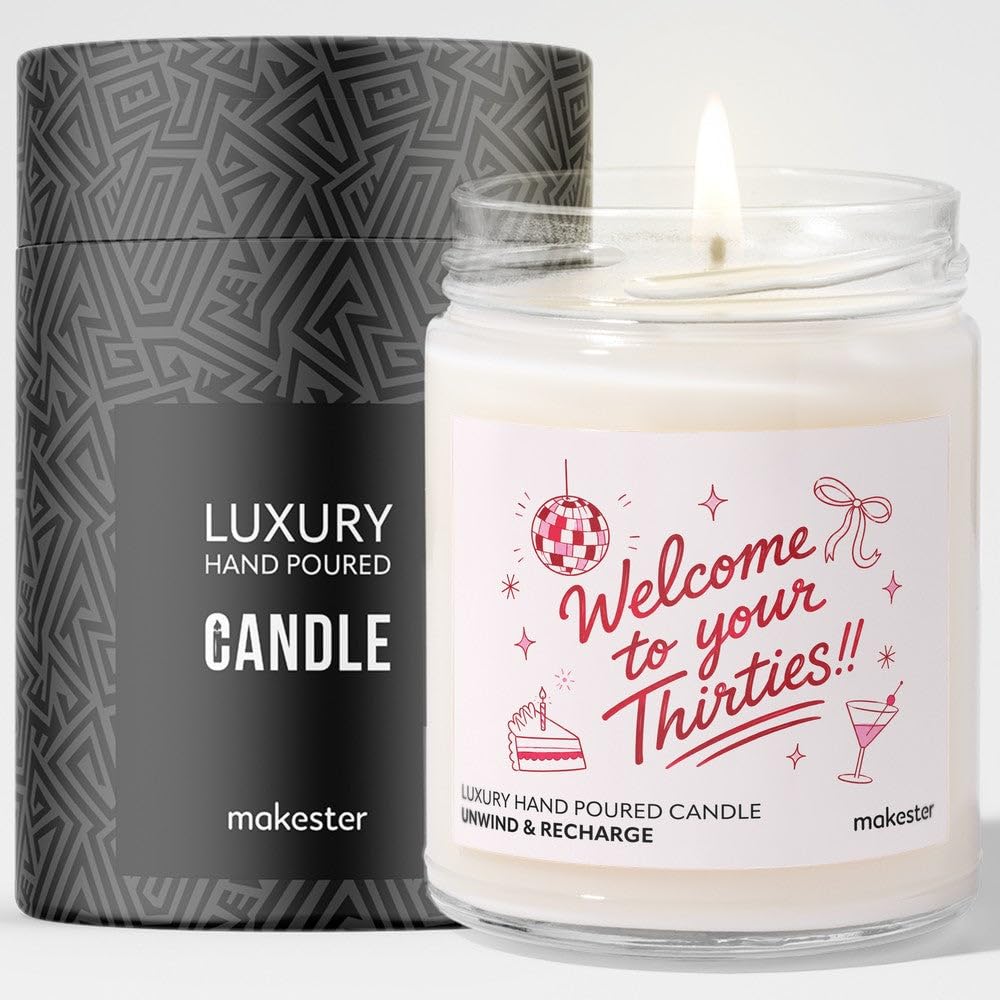 30th Birthday Gift for Friend - Luxury Soy Wax Candle - Vanilla, Jasmine, Sugared Almond - Makester — image 1