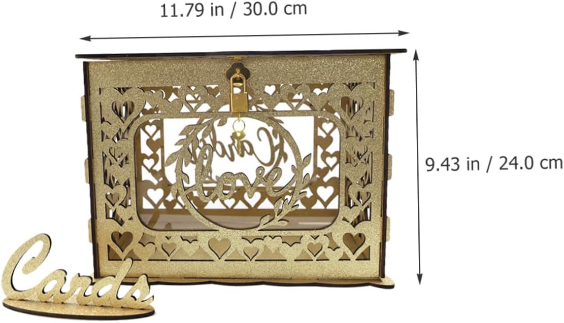 NUOBESTY Wooden Hollow Card Box with Lock Square Wood Card Holder for Wedding Reception Birthday Portable Decorative Storage Container