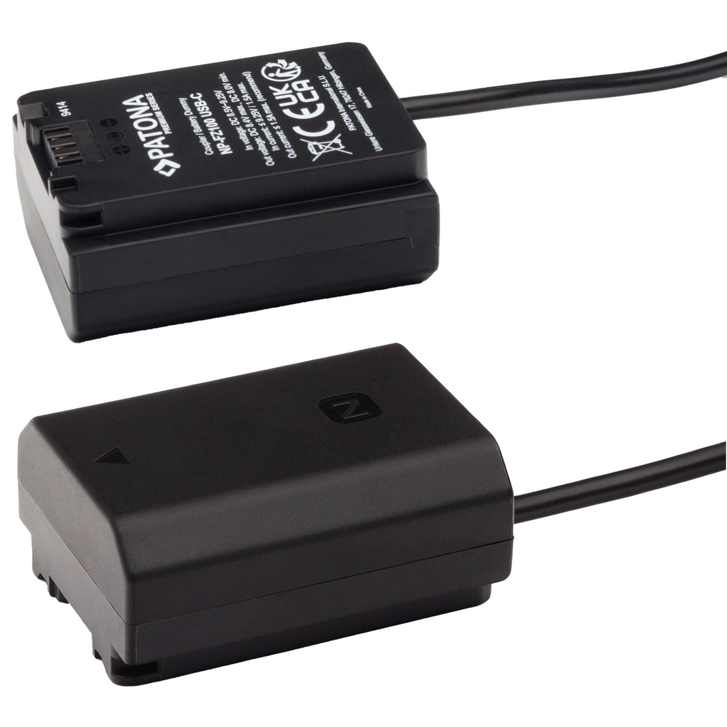 PATONA NP-FZ100 - Adattatore di alimentazione USB-C a corrente continua per Sony Alpha A7 III IV, A7R III IV, A7C, A9, A1, FX3, A6600 A6700, invece di batteria tramite USB-C