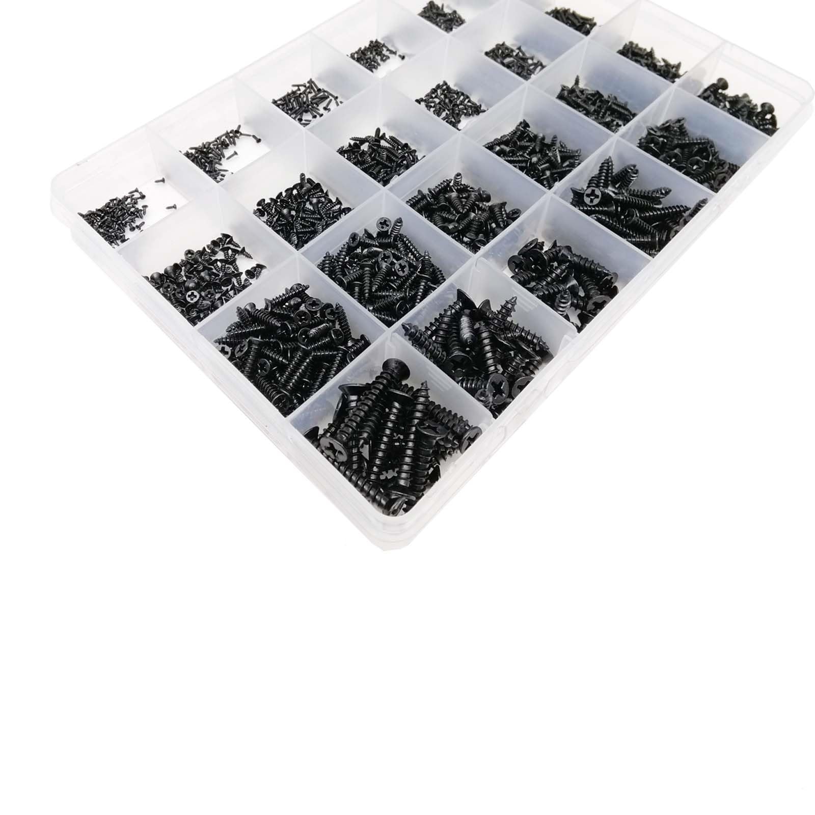 Pièces à Visser 700/1000/1350/2010pc M1 .4 .7 M2 M3 M4 Noir Croix Plate Tête Fraisée Autotaraudeuse Vis À Bois Ensemble Kit D'assortiment(Set D 2010pcs)