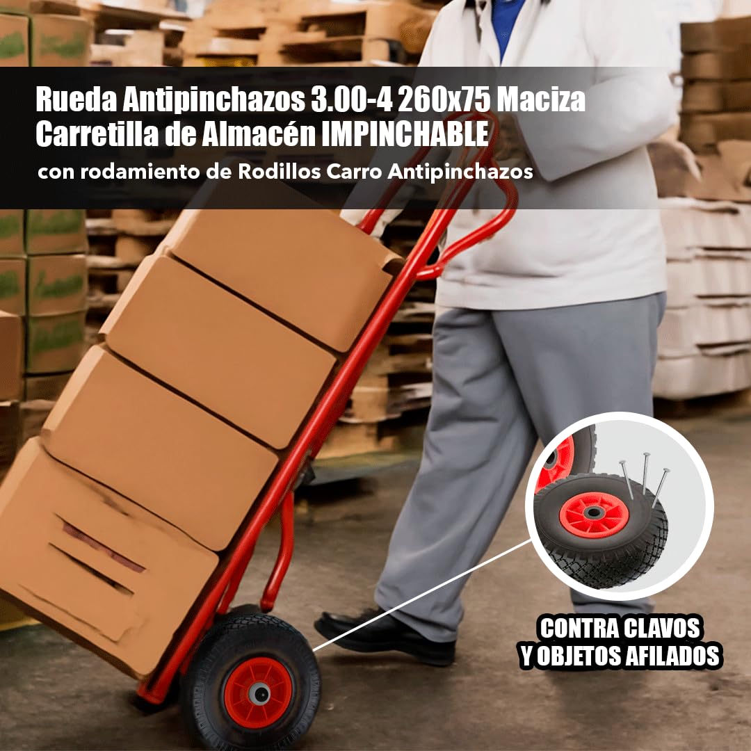 Rz Tools | Paquete De 2 Ruedas Antipinchazos | De 3.00-4 260 X 75 | con Rodamiento Metálicos | Suaves y Resistente | Ruedas para Carro Sólidas | Apta para Jardín, Taller Y Exterior | 2 Ruedas Macizas