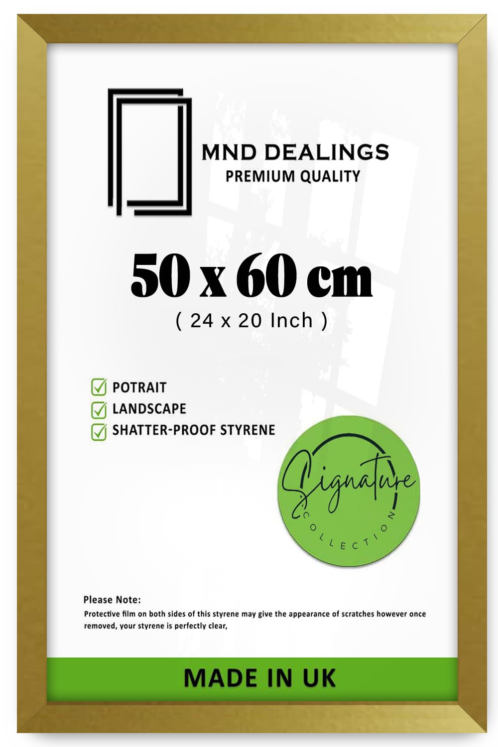 MND Dealings | Sleek Poster Frame (50 x 60 CM) Eton Wood Finish Picture Frame for Art, Home & Office Décor, Modern MDF Frame with a Professional Look [ Gold ]