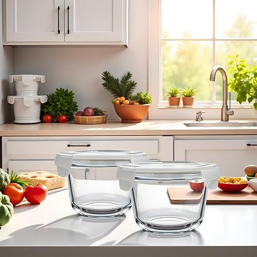 Miniatura 6 de Recipiente de vidrio para sopa de 2 tazas con tapas herméticas, recipiente redondo de almacenamiento de alimentos de 16 onzas, cuencos redondos para
