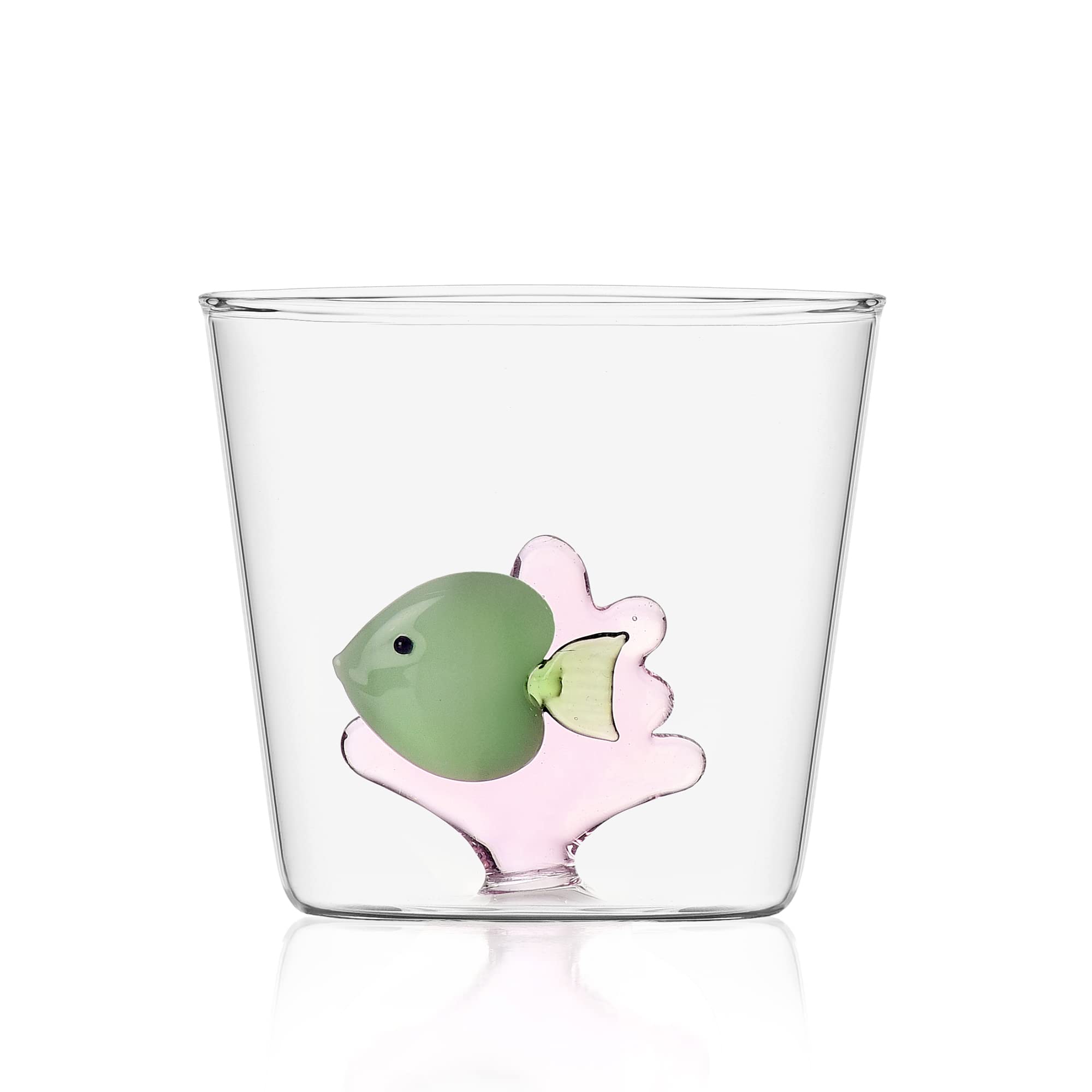 Ichendorf Milano Tumbler with Green Fish and Pink Algae | Marine Garden Collection | 35cl | Borosilicate Glass | Handmade