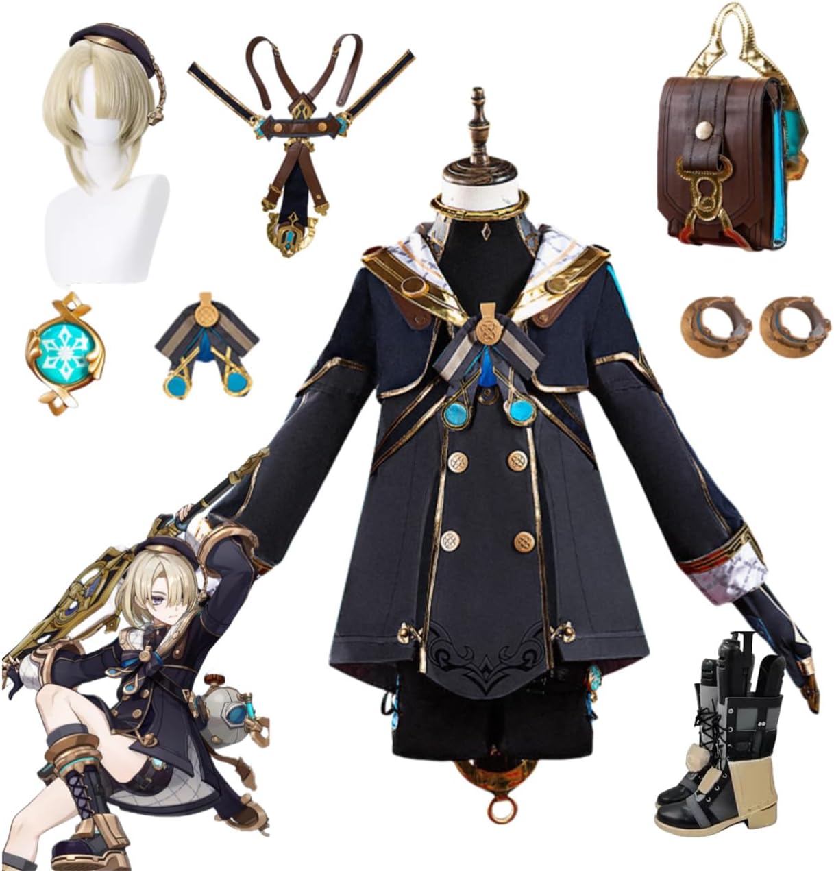 原神コスプレフレミネウィッグ、ブーツ、潜水タンク、ヘルメット付き