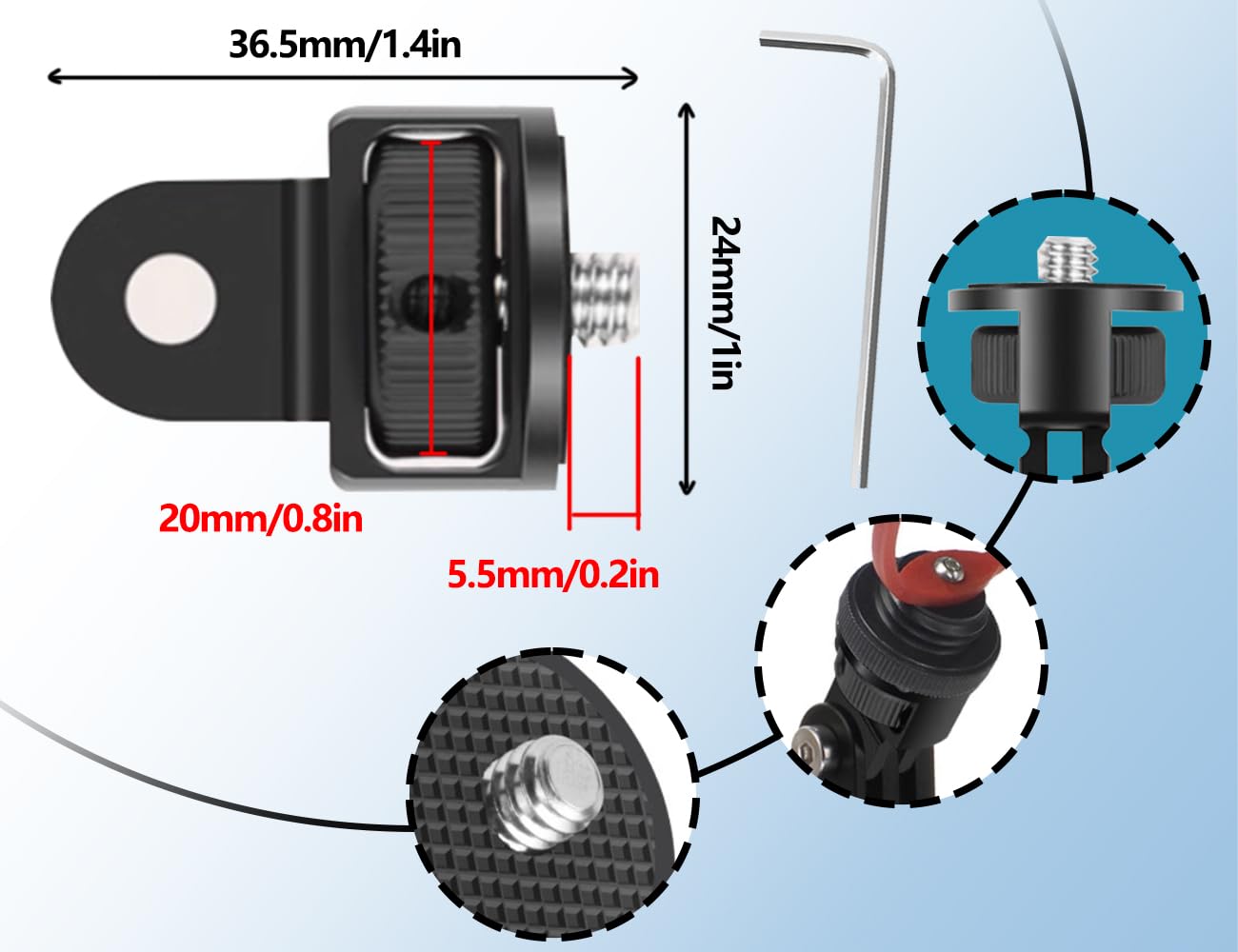 KAPSING 1/4 inch Rotation 360° Tripod Mount Thread Adapter Camera Accessories Compatible with Gopro Helmet Mount Motorcycle Compatible with Insta 360 x2 x3 and Other Action Cameras