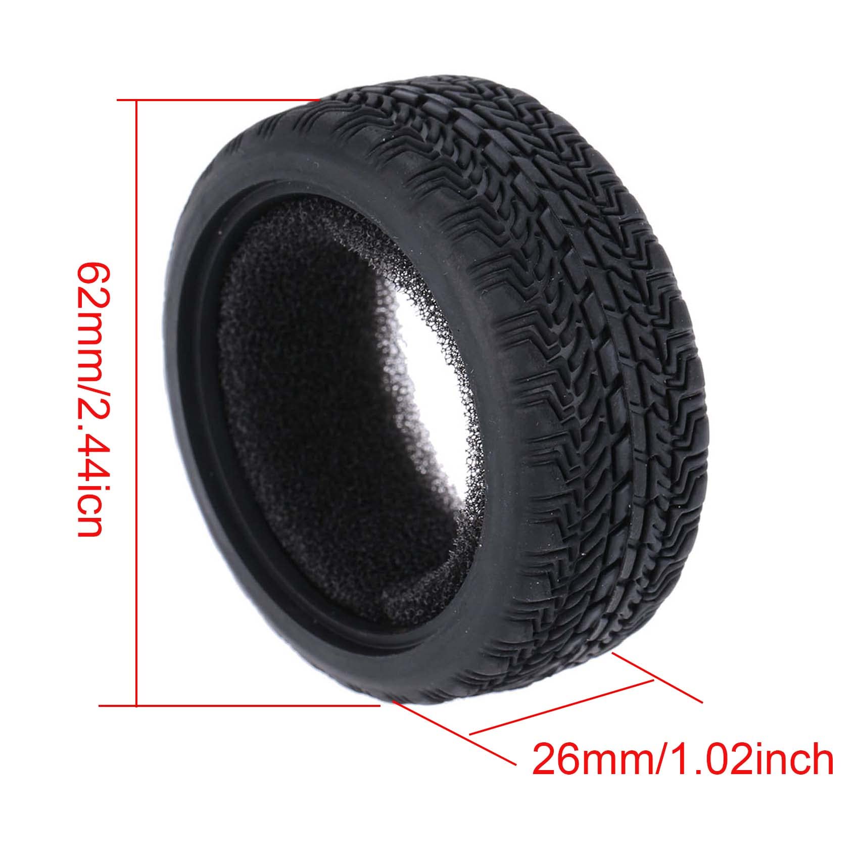 KEEDA Pack of 4 Rubber Tyres with Foam Inserts Tyres for 1/10 HSP Tamiya HPI Kyosho RC On Road Runflating Touring Car (B, 62 mm) - Image 2