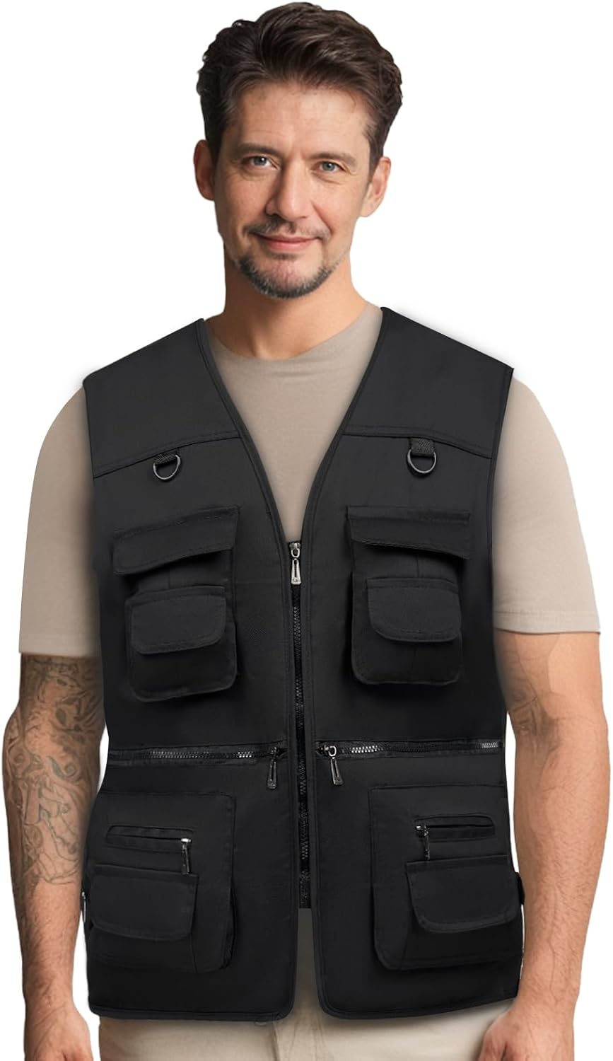 AOTORR Men's Utility Fishing Vest Lightweight Outdoor Work Safari Travel Multi Pockets Waistcoat Jacket - Image 2