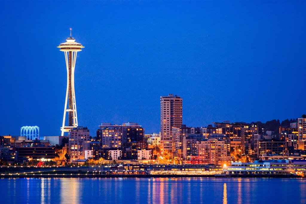 Amazon.com: Downtown Seattle Skyline at Night Space Needle Photo