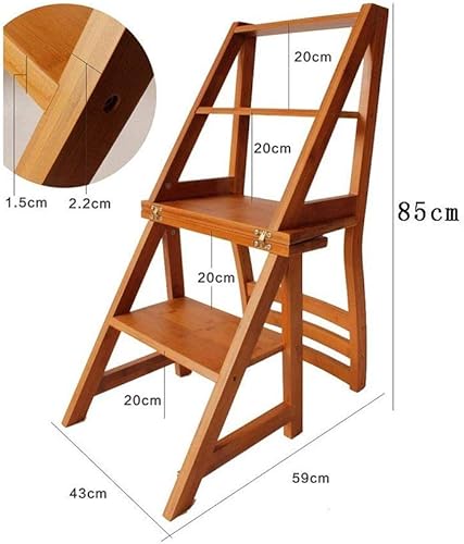 Miniatura 3 de ZSEDP - Taburete plegable multifunción para escalera diseño creativo de madera maciza y escalera silla trasera para cocina dormitorio