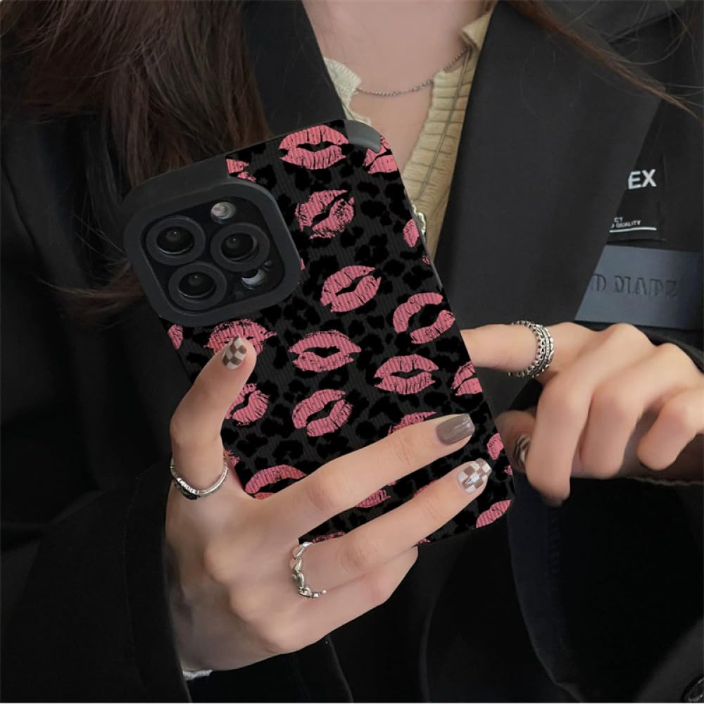 Custodia per telefono con stampa leopardata Pink Lip Kiss