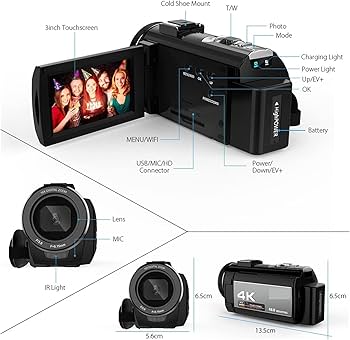 Amazon | ポータブルビデオカメラビデオカメラ4K 48MP外部