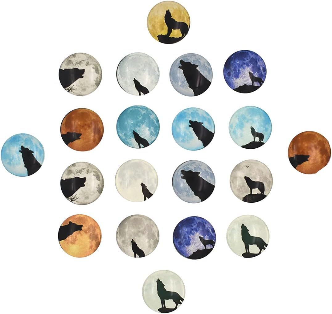 QTTLLIQTTLLI 20Pcs Glow in the Dark Moon Wolf Pattern Cabochons Flatback Glass Round Dome Charms for DIY Necklace Bracelet Pendant Making