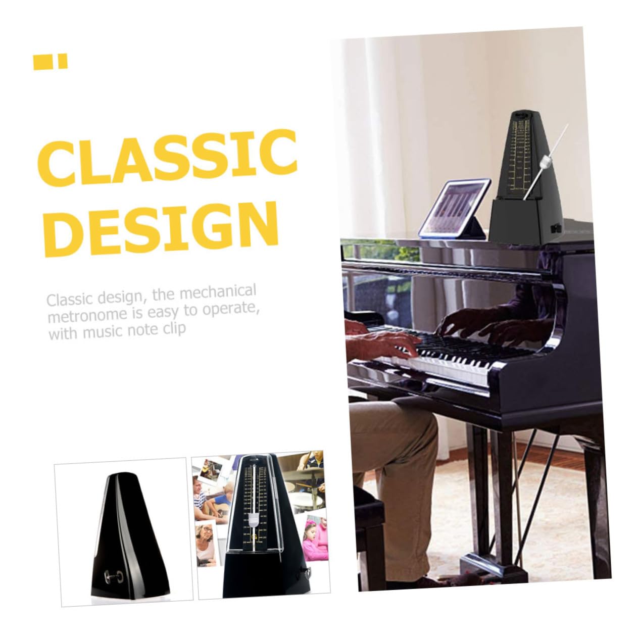 Metrónomo Mecánico Pequeño para Piano y Guitarra Accesorio Musical con Clip para Partituras Color Negro Material ABS y Metal Uso para Erhu y Otros Instrumentos Color Aleatorio
