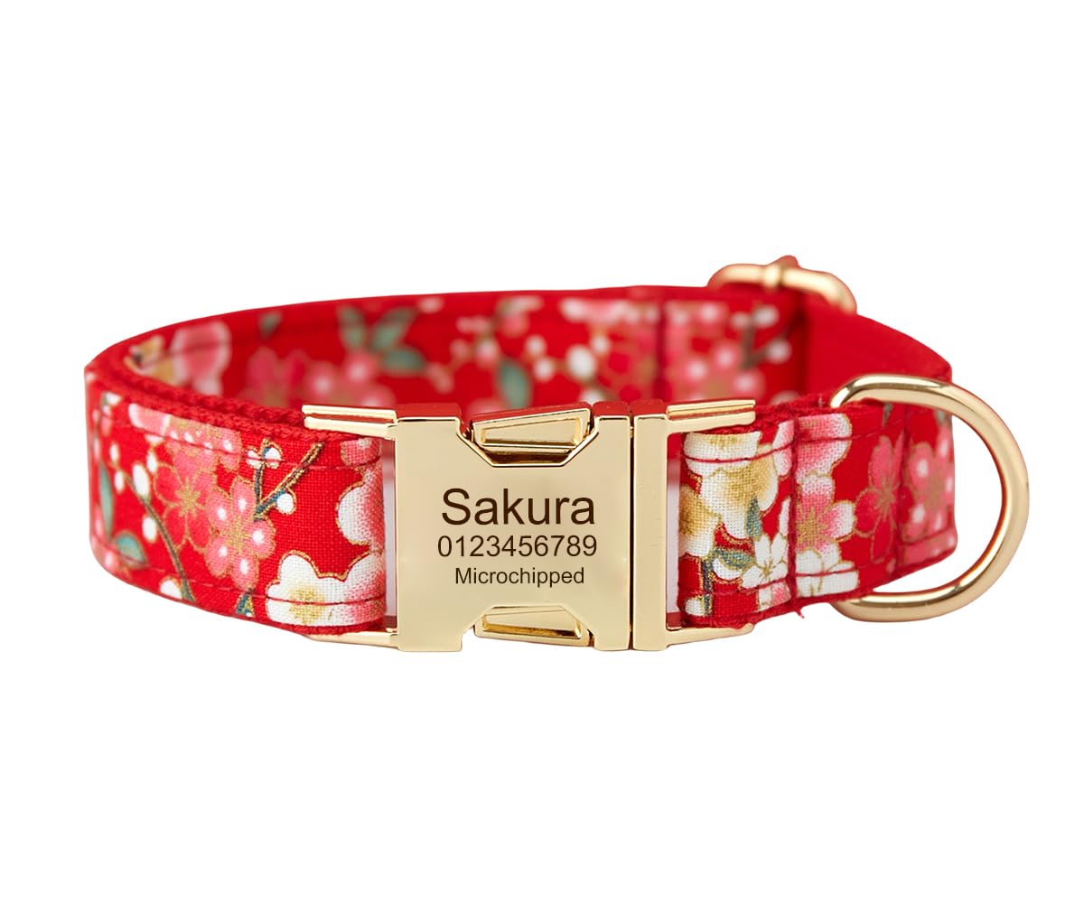Amazon.co.jp: Dog Collar, Name Japanese Style, Floral Pattern, Pet