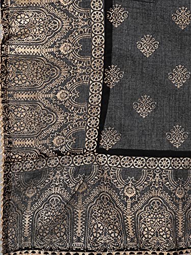 Image of ishin Women's Viscose Rayon Black Solid With Gota Patti Straight Kurta set With Trouser and Dupatta