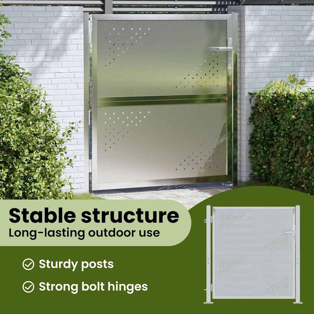 vidaXL Gartentor Edelstahl 85 x 97 cm Silber mit Schloss