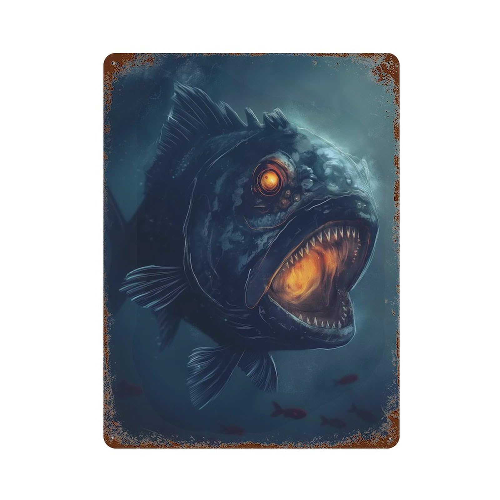 Piranha Evil Scary Horror Weathered Tin Sign 15.7"x11.8", for Patio, Garden Room And Bar Decor, Farmhouse Wall Decor