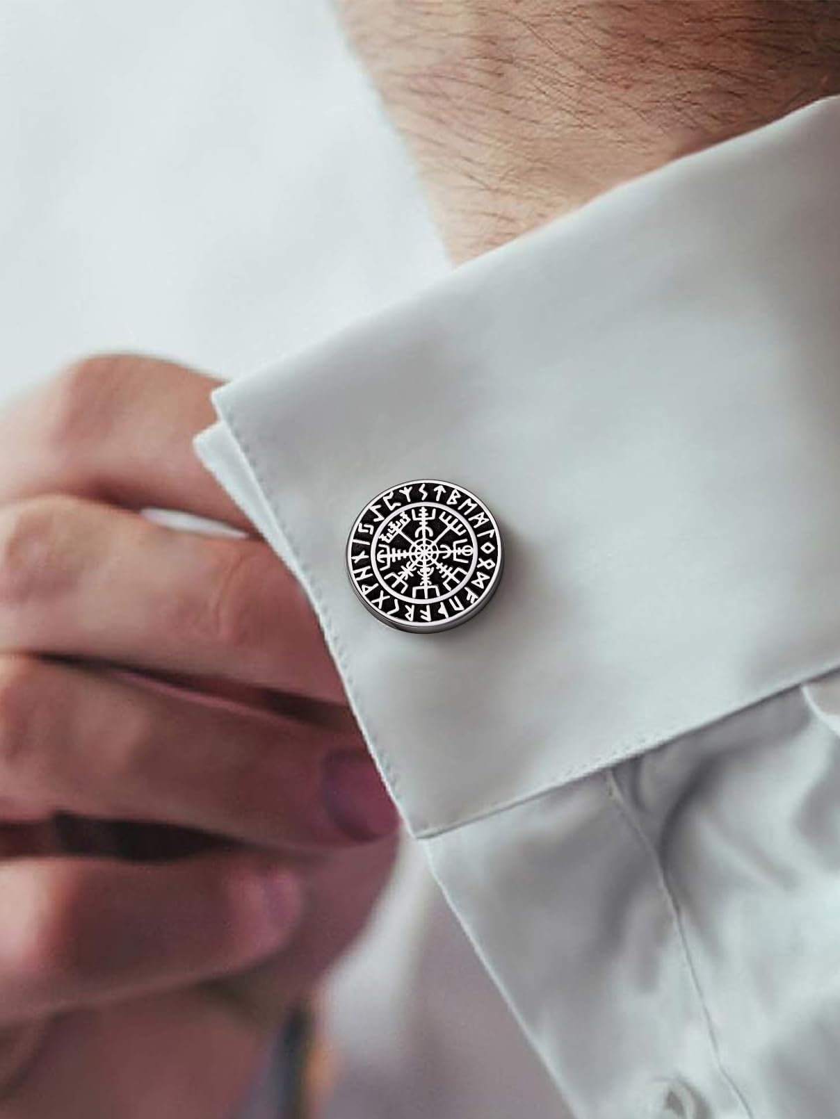 FaithHeart Gemelos Vikingos Hombres Acero Inoxidable 316L Gemelos Camisa Hombre Gemelos Religiosos Runas Vegvisir Celta Amuleto Padre