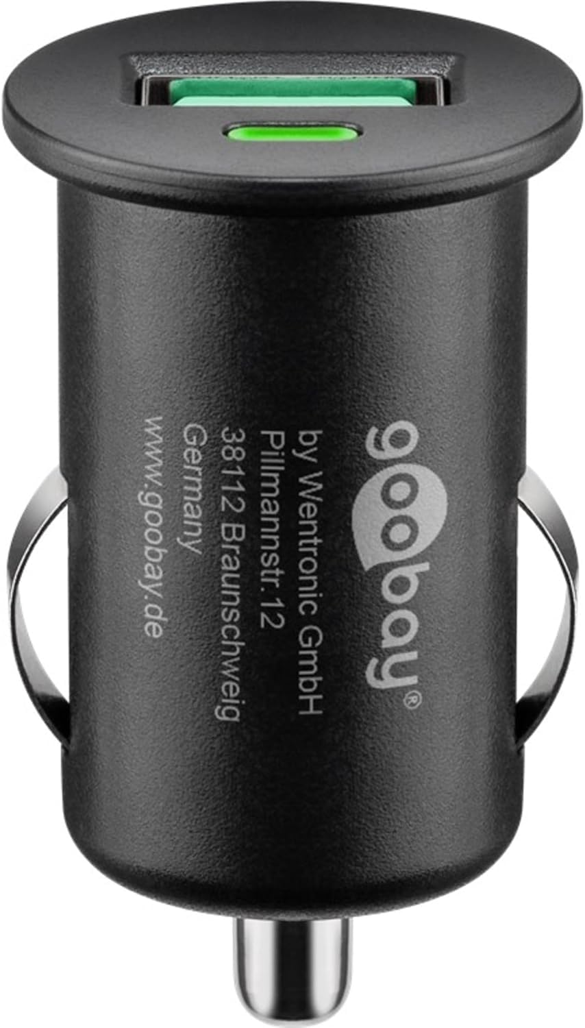 Goobay 45162 Quick Charge Ładowarka Samochodowa - USB do Gniazda Zapalniczki, Adapter 12 V/24 V, Mini Adapter USB Ładowarka Samochodowa Wtyczka do Szybkiego Ładowania 18 W