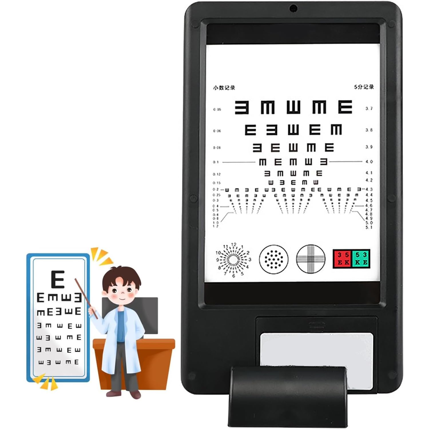 Wykres Near Vision Light Box Akumulatorowa Wykres Wizji z Uchwytem Regulowana Jasność i 5 Rodzajów Detekcji Wizualnych Etykiety Przednie 30 cm/Tył 25 CM Odległość Pomiarowa do Domu lub Kliniki