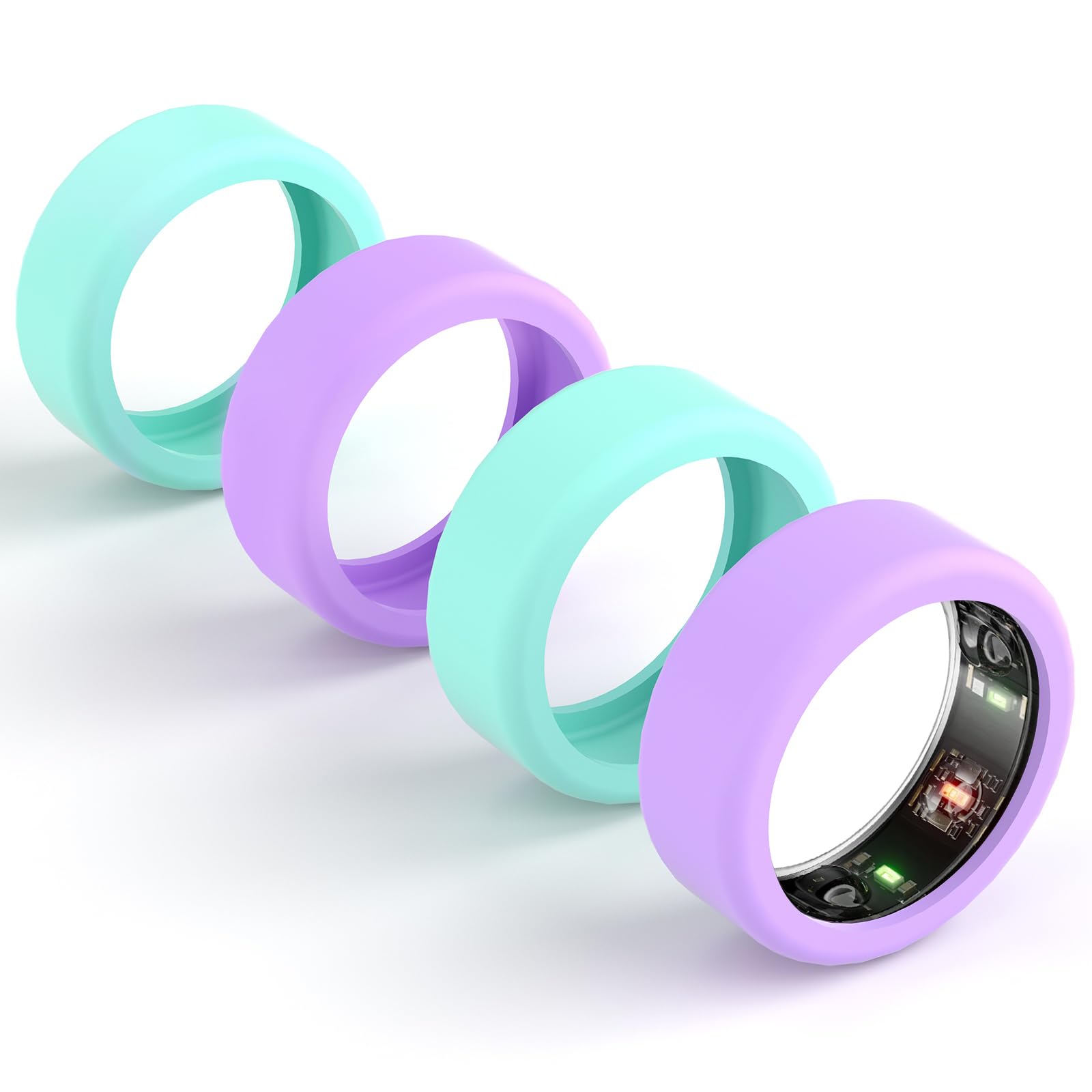 4-Pack Protector Compatible for Oura Ring 4/Gen 4 Ceramic/Ring Gen 3 /ULTRAHUMAN Ring AIR,Silicone Case Finger Wrapper Woking Out Women Men (Purple*2+Green*2,S for 5/6/7/8/9/10)