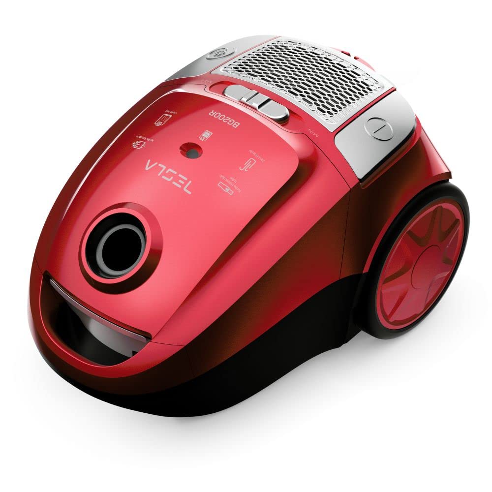 TESLA Aspirador BG200R con Bolsa, 800W, Depósito 2L, Filtro HEPA Lavable, Radio de Trabajo de 8m, Rojo