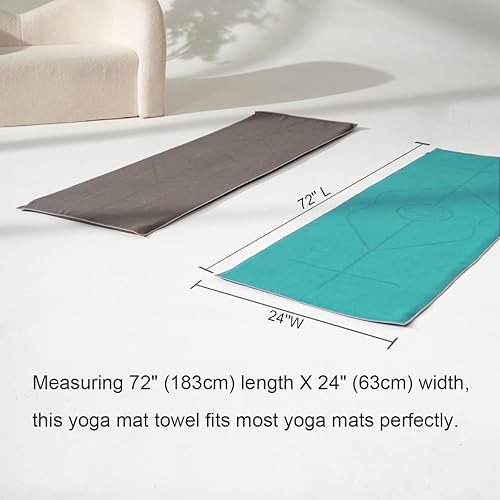 Miniatura 5 de Toalla de esterilla de yoga con líneas de alineación, toalla de yoga antideslizante para yoga caliente, pilates, ejercicio, fitness, lavable a Verde